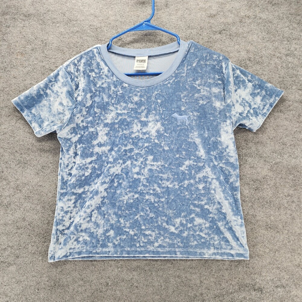 PINK Victoria Secret Shirt Womens Small Short Sleeve Blue Velvet